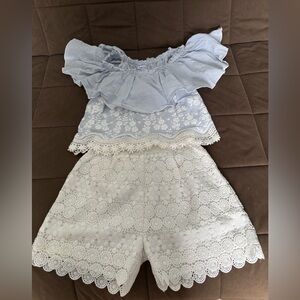 Mayoral Striped Blue and White Ruffled Top